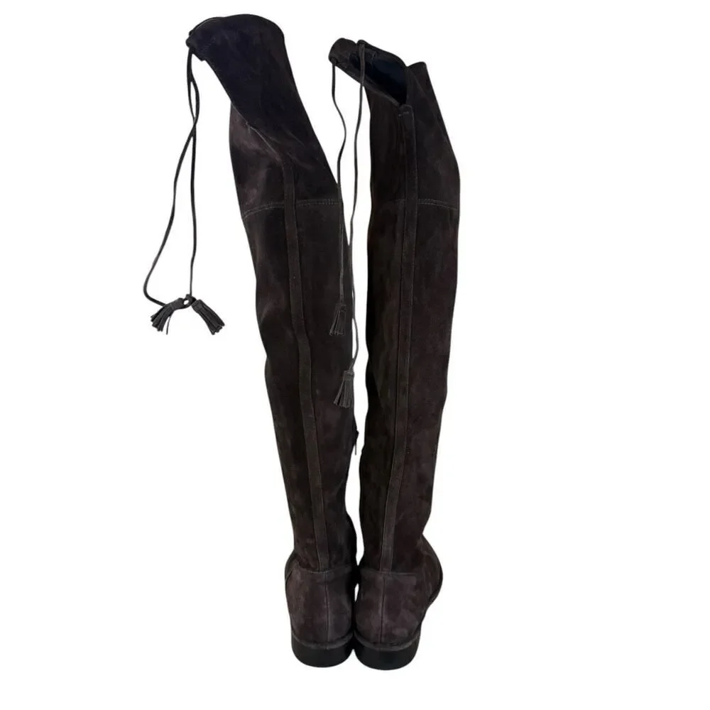 Frye Brown Suede Over-the-Knee Flat Boots with Tie Detail Size 8M